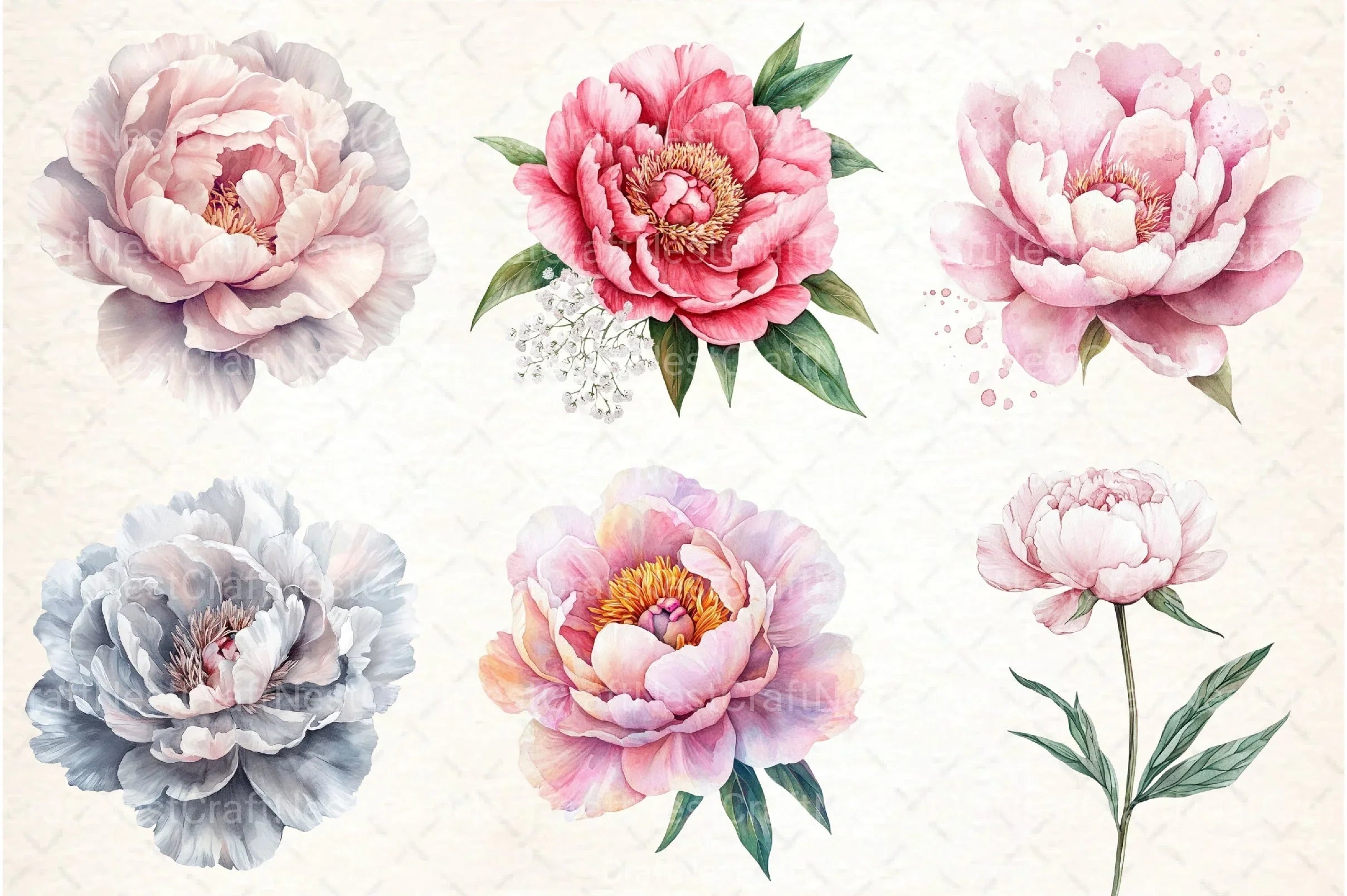 Blush Peonies Flowers Clipart Bundle - CraftNest - Digital Crafting and Art