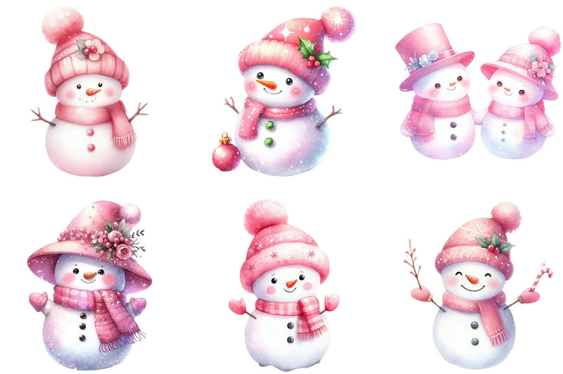 Pink Cute Snowman Clipart Bundle - CraftNest - Digital Crafting and Art