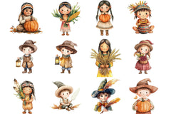 Pilgrim and Native American Characters Clipart Bundle - CraftNest - Digital Crafting and Art