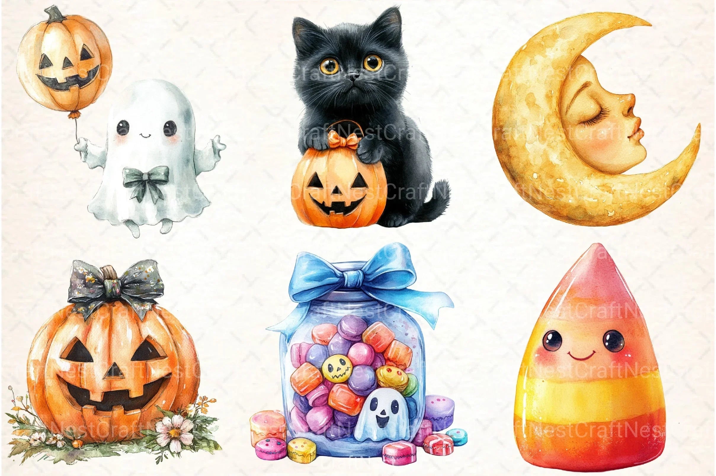 Cute Pastel Halloween Clipart Bundle 33 - CraftNest - Digital Crafting and Art