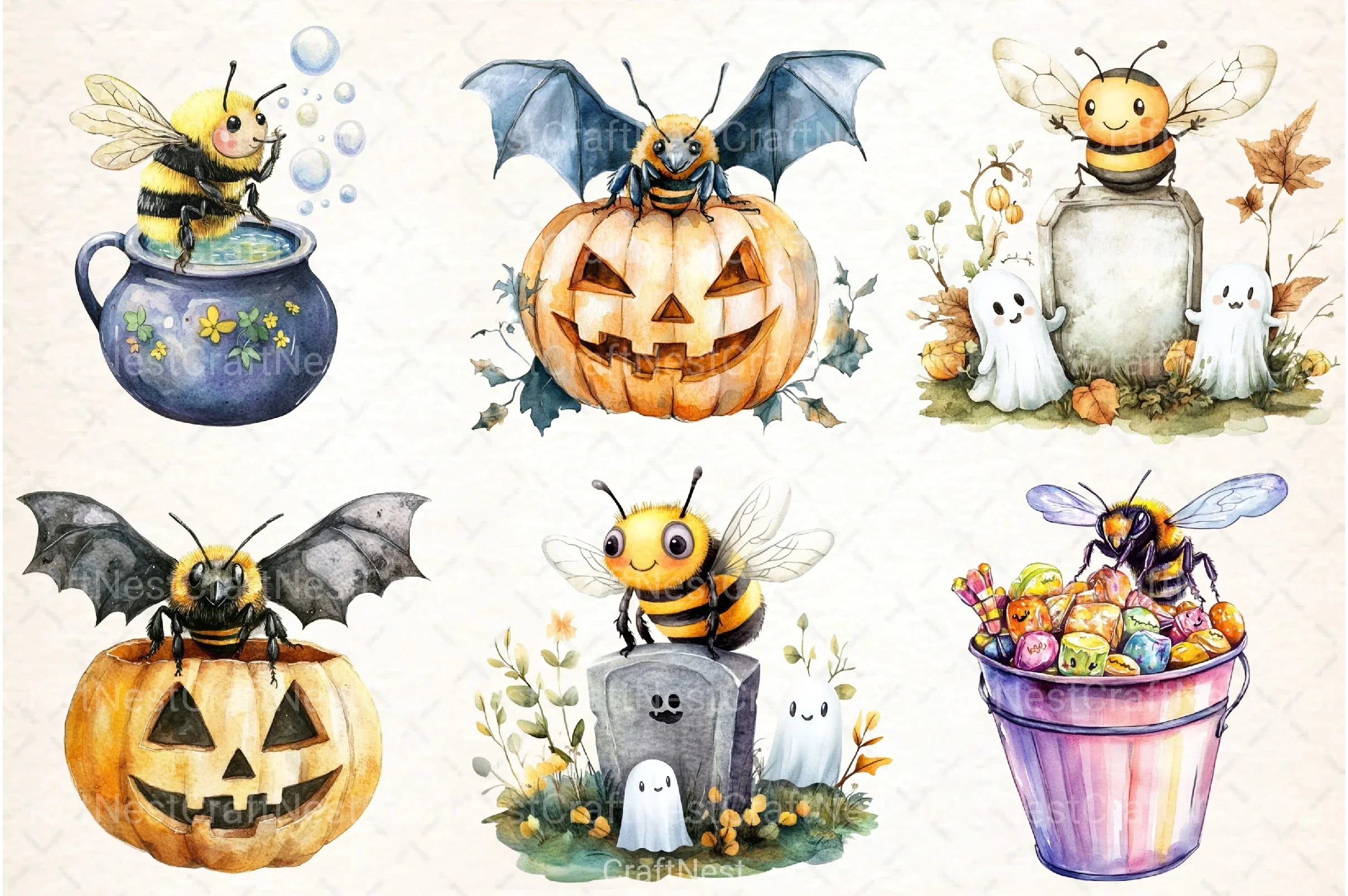 Cute Halloween Bees Clipart Bundle - CraftNest - Digital Crafting and Art
