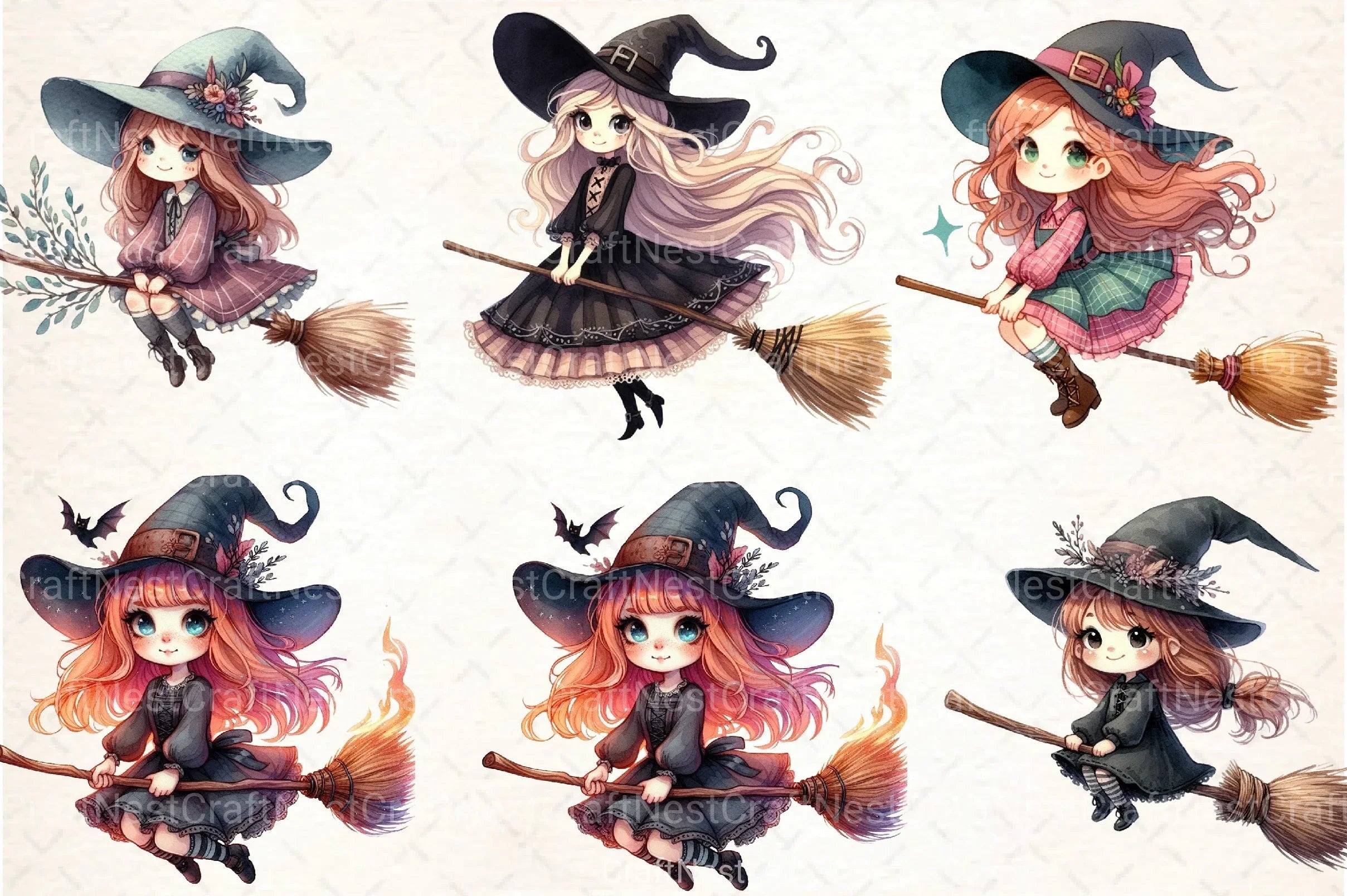 Cute Gothic Witch Broomstick Clipart Bundle Sweden - CraftNest - Digital Crafting and Art