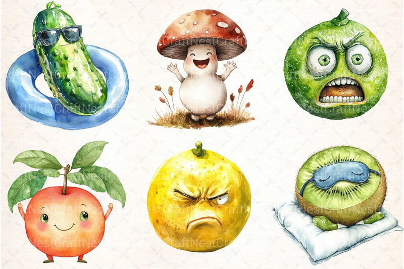 Funny Fruits & Vegetables Clipart Bundle 1 - CraftNest - Digital Crafting and Art