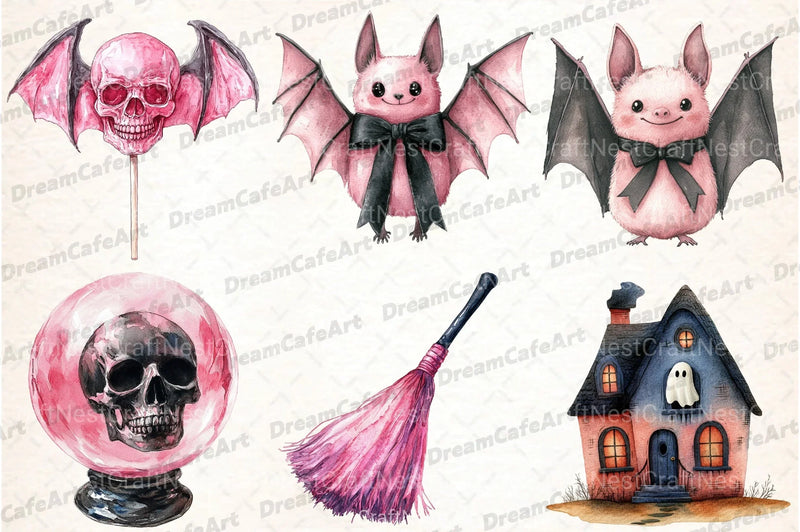 Black Pink Halloween Clipart Bundle - CraftNest - Digital Crafting and Art