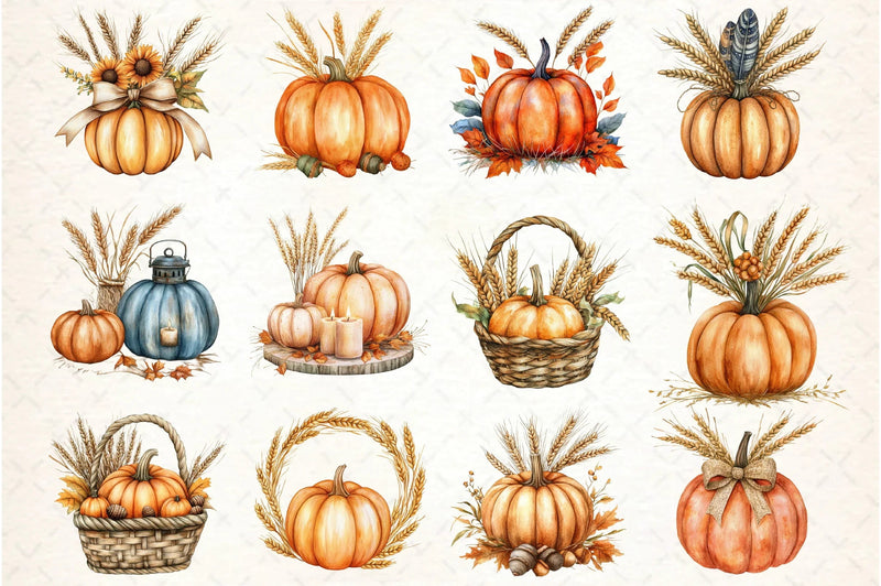 Thanksgiving Pumpkin and Wheat Clipart Bundle - CraftNest - Digital Crafting and Art