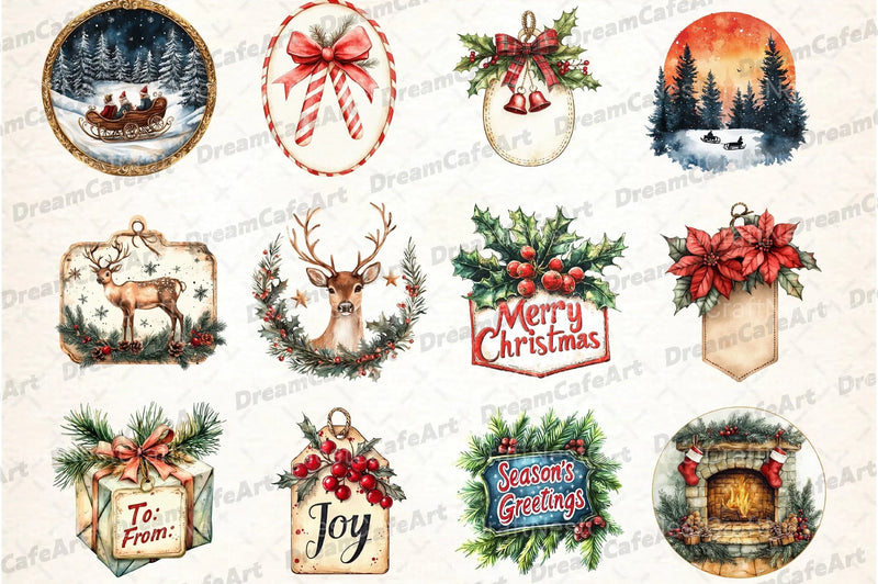 Vintage Christmas Label Clipart Bundle - CraftNest - Digital Crafting and Art