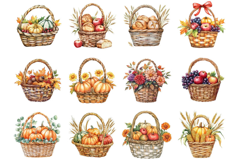 Harvest Basket Thanksgiving Clipart Bundle - CraftNest - Digital Crafting and Art