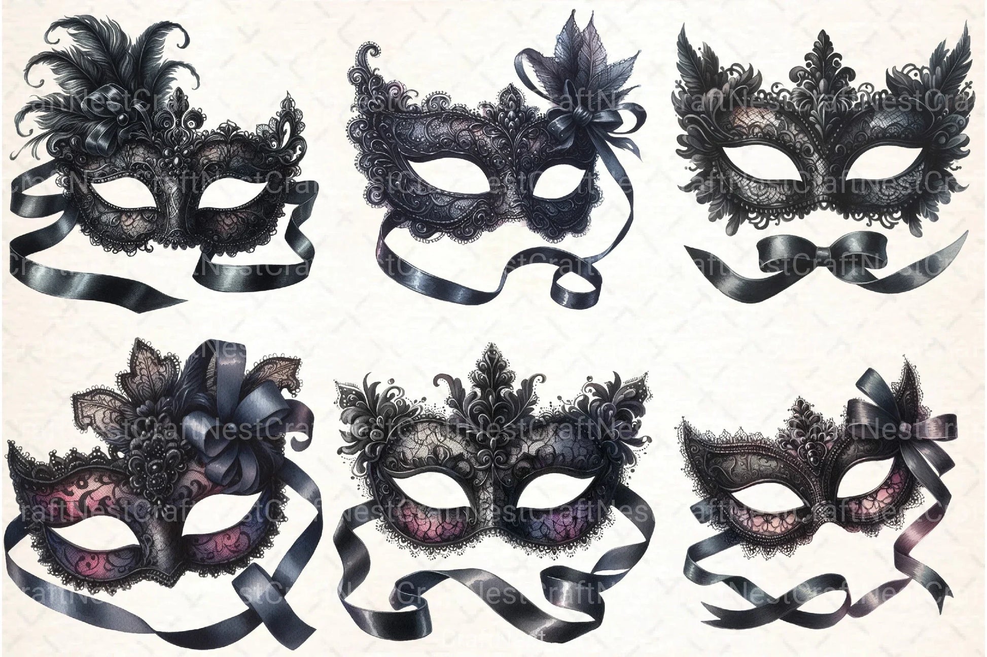 Black Lace Masquerade Mask Clipart Bundle - CraftNest - Digital Crafting and Art