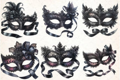 Black Lace Masquerade Mask Clipart Bundle - CraftNest - Digital Crafting and Art