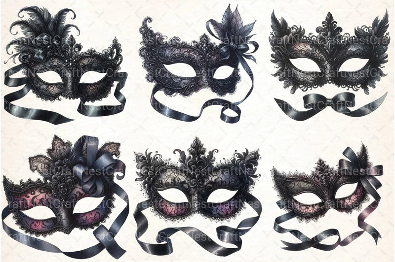 Black Lace Masquerade Mask Clipart Bundle - CraftNest - Digital Crafting and Art