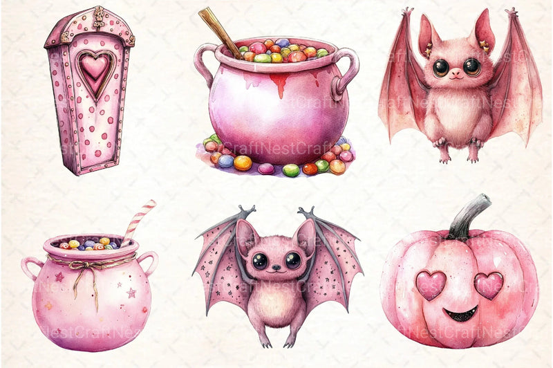 Cute Pink Halloween Clipart Bundle 123 - CraftNest - Digital Crafting and Art