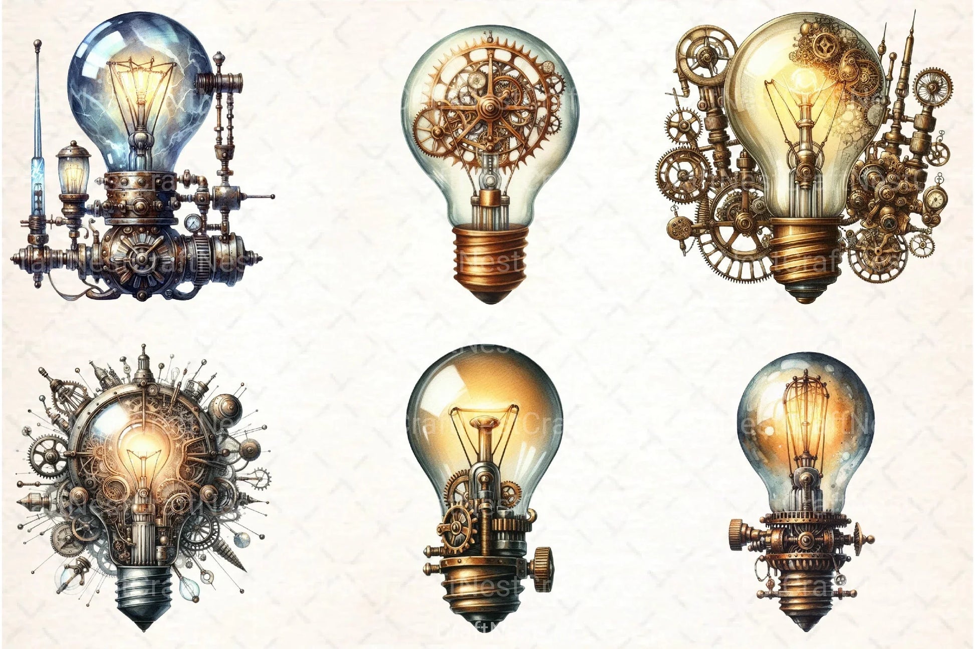 Steampunk Lightbulb Clipart Bundle - CraftNest - Digital Crafting and Art