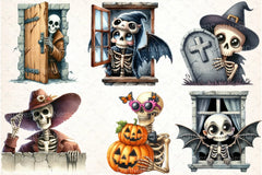 Funny Skeleton Peeking Clipart Bundle 21 - CraftNest - Digital Crafting and Art