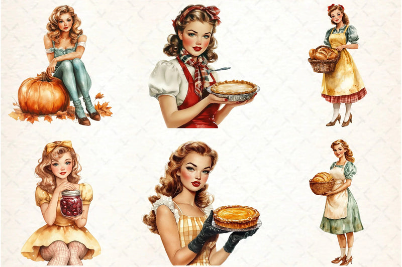 Thanksgiving Pin-Up Girl Clipart Bundle - CraftNest - Digital Crafting and Art