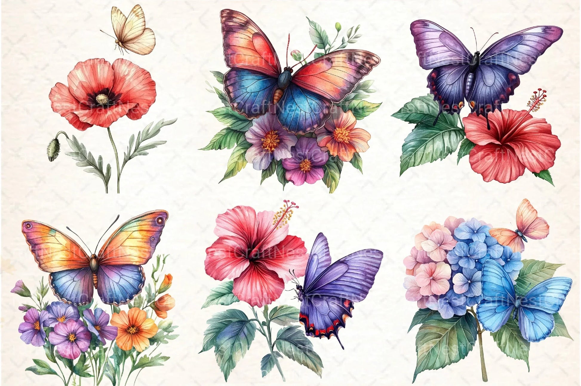 Colorful Flowers and Butterflies Clipart Bundle - CraftNest - Digital Crafting and Art