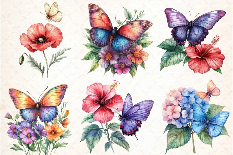 Colorful Flowers and Butterflies Clipart Bundle - CraftNest - Digital Crafting and Art