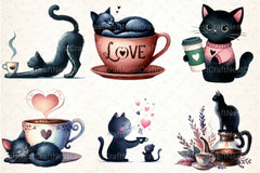 Cat Silhouette Coffee Clipart Bundle 33 - CraftNest - Digital Crafting and Art