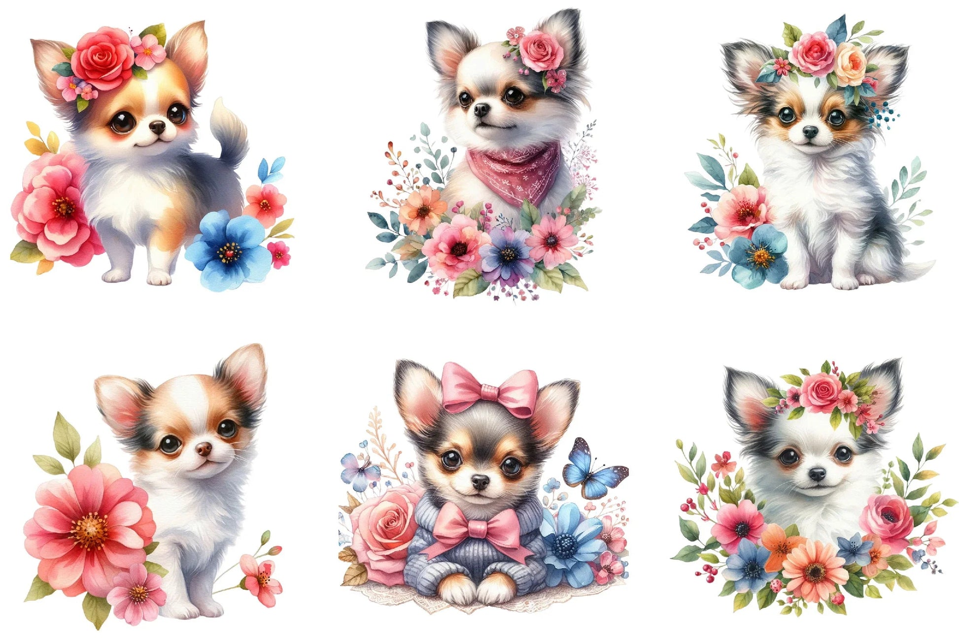 Floral Chihuahua Clipart Bundle - CraftNest - Digital Crafting and Art