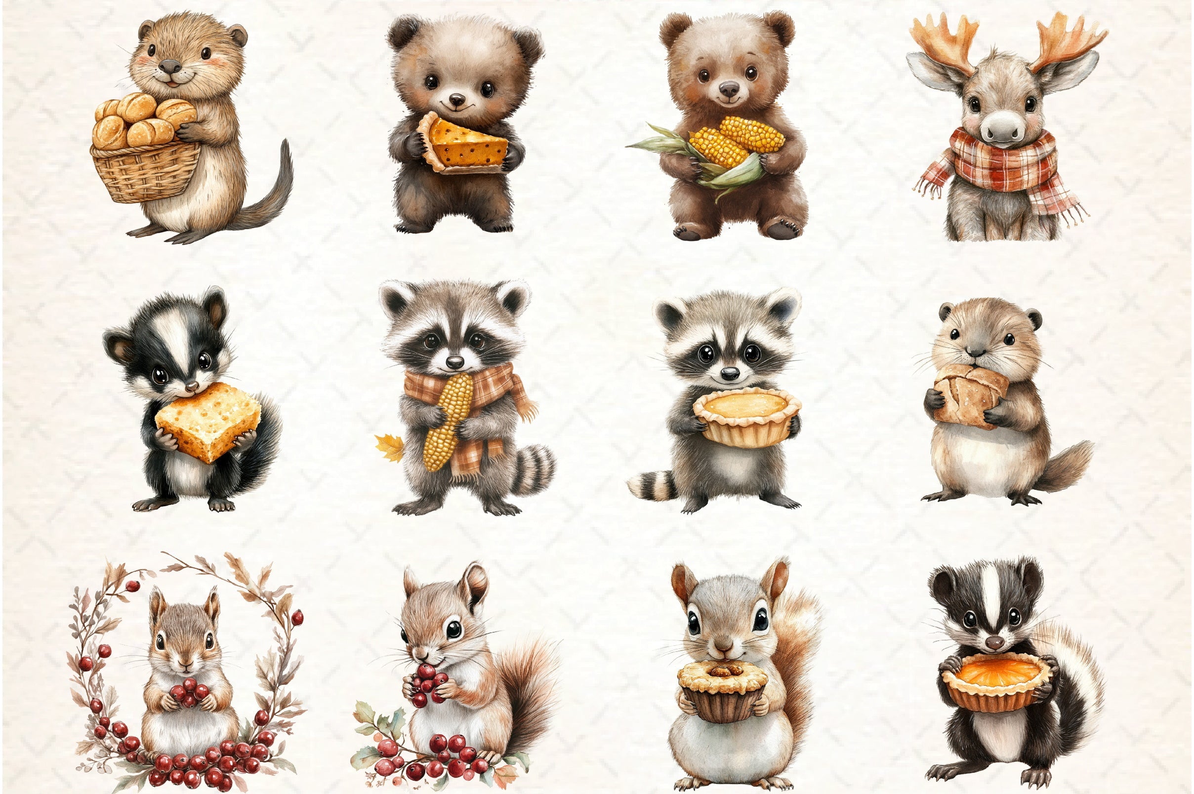 Woodland Baby Animals Thanksgiving Clipart Bundle