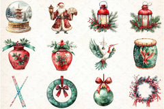 Chinoiserie Red & Green Christmas Clipart Bundle - CraftNest - Digital Crafting and Art