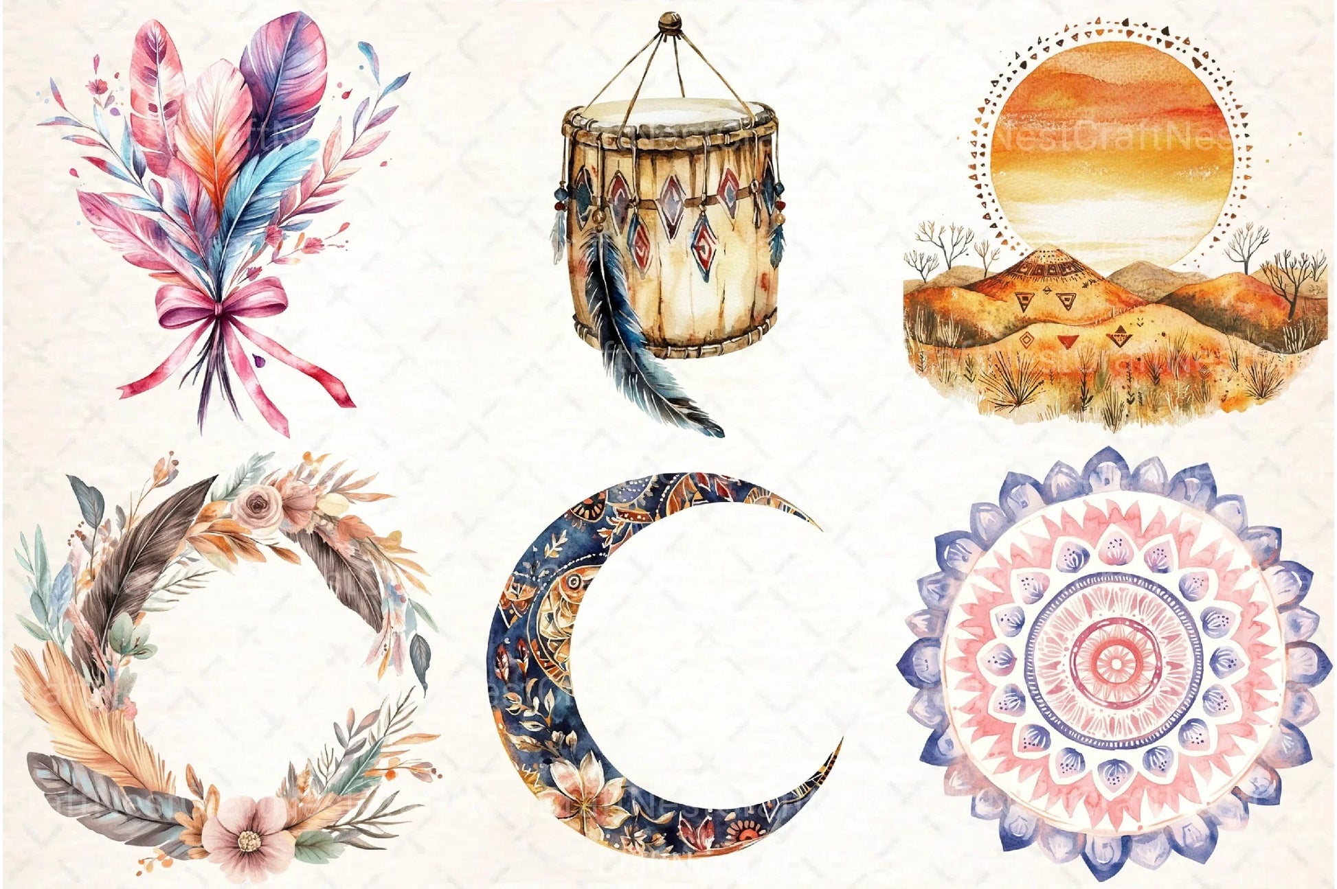 Boho Tribal Clipart Set Bundle - CraftNest - Digital Crafting and Art