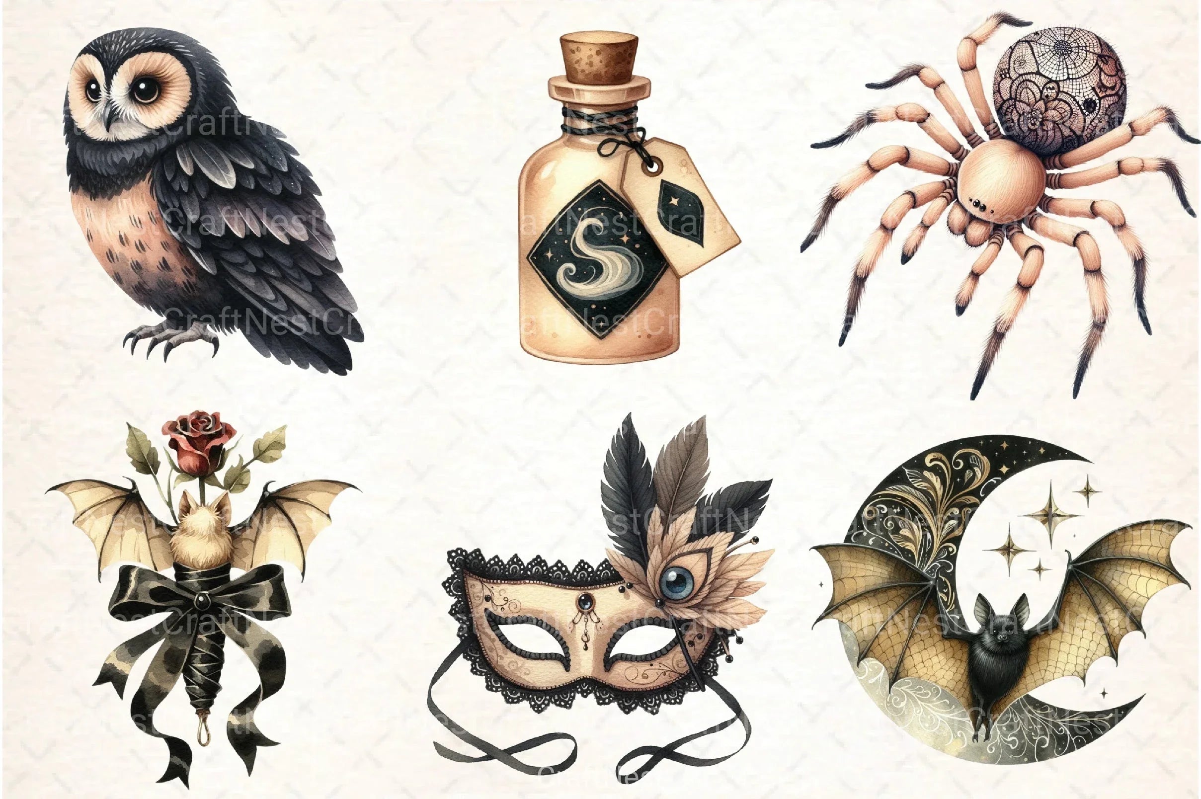 Beige & Black Halloween Clipart Bundle 4 - CraftNest - Digital Crafting and Art