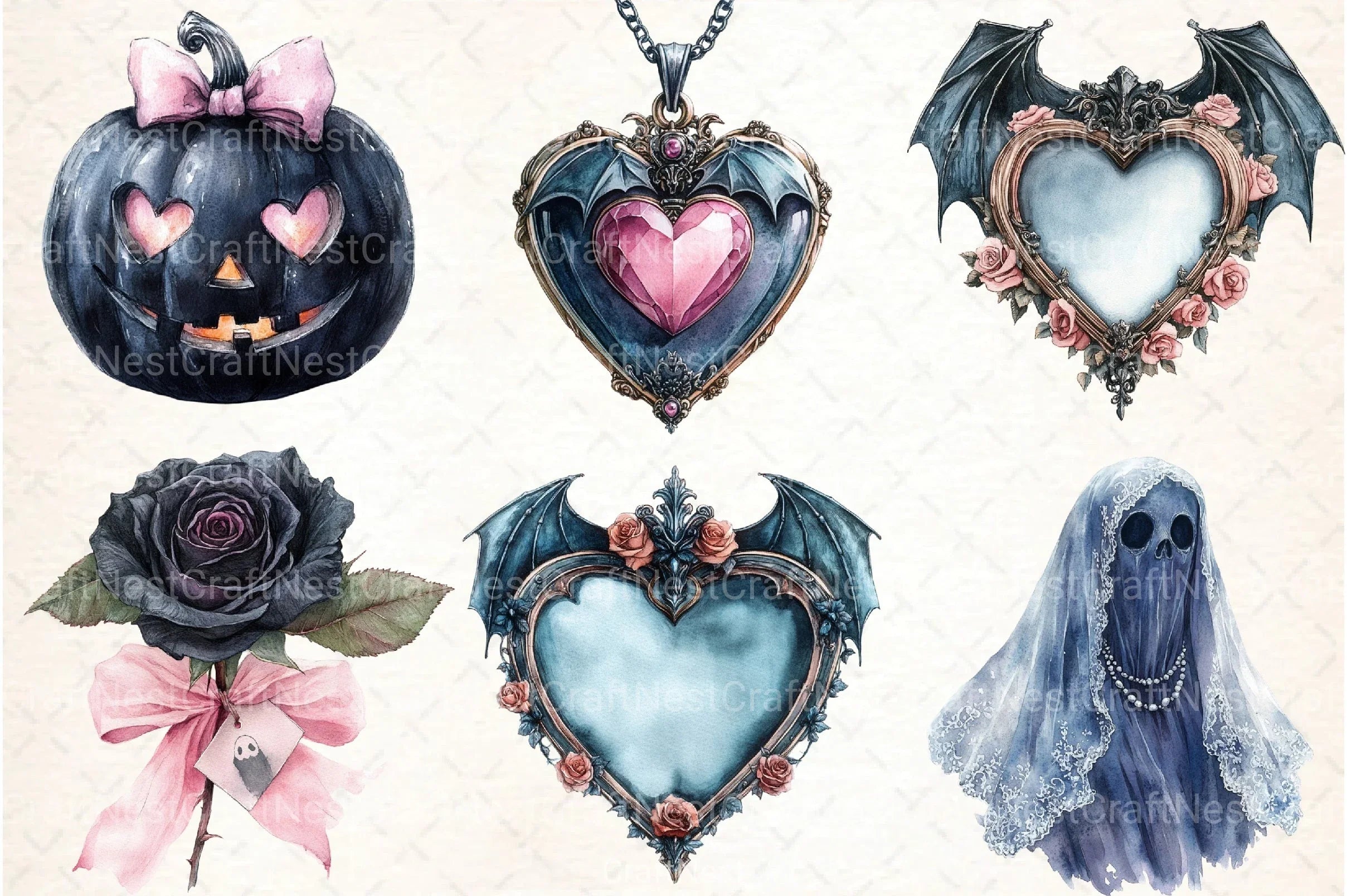 Gothic Coquette Halloween Clipart Bundle 56 - CraftNest - Digital Crafting and Art