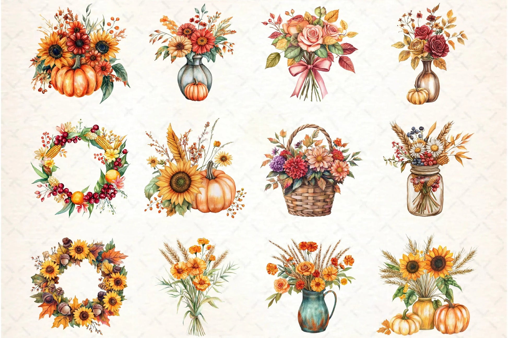 Thanksgiving Floral Arrangement Clipart Bundle - CraftNest - Digital Crafting and Art