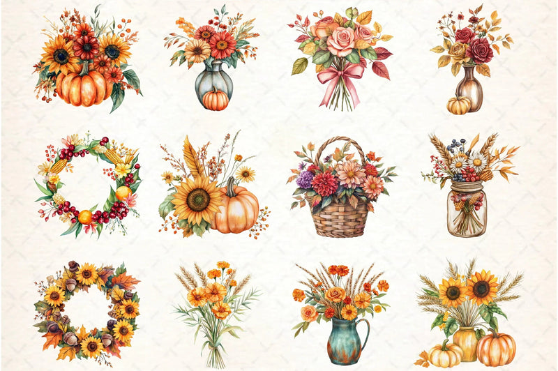 Thanksgiving Floral Arrangement Clipart Bundle - CraftNest - Digital Crafting and Art