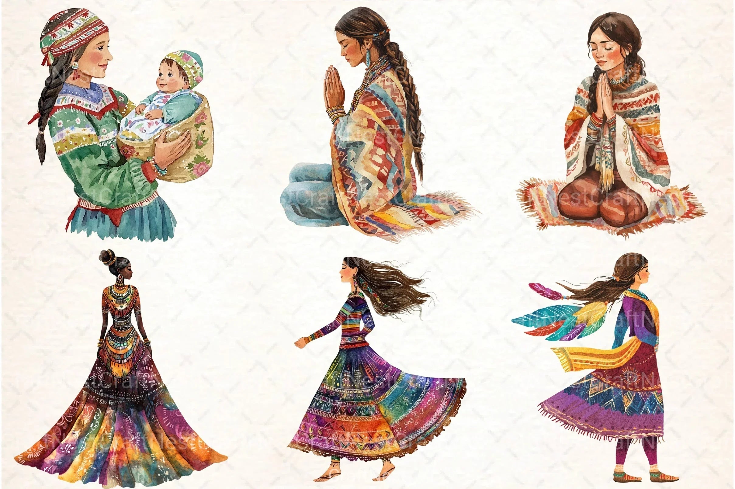 Indigenous Women Clipart Bundle - CraftNest - Digital Crafting and Art