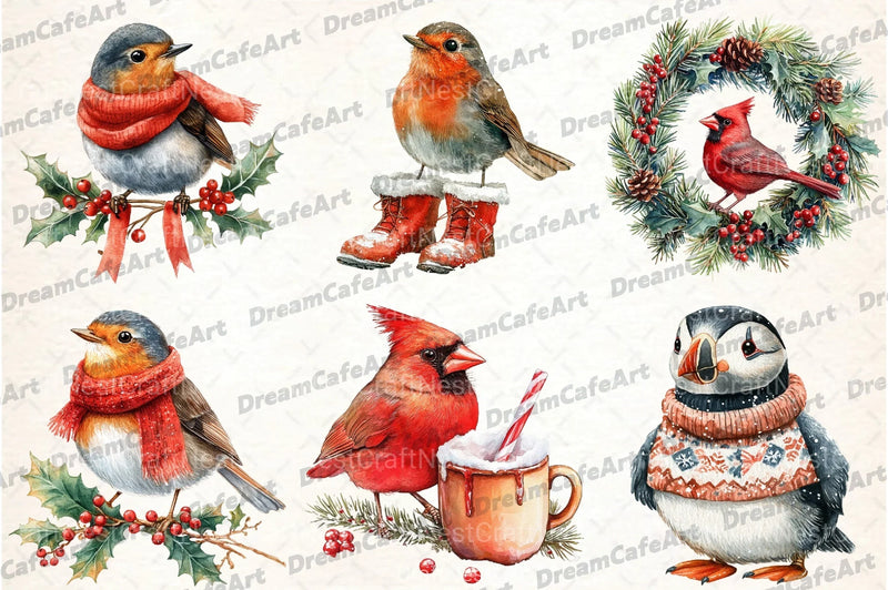 Christmas Birds Clipart Bundle 2 - CraftNest - Digital Crafting and Art