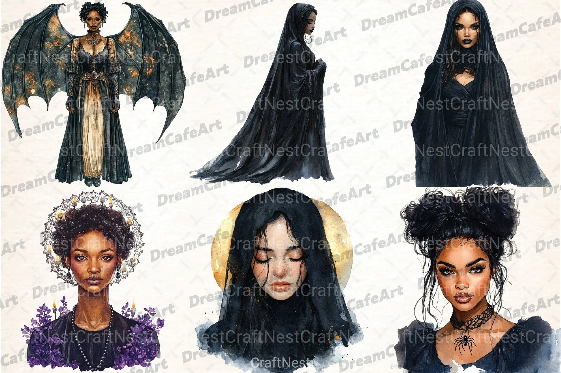 Gothic Black Woman Clipart Bundle - CraftNest - Digital Crafting and Art