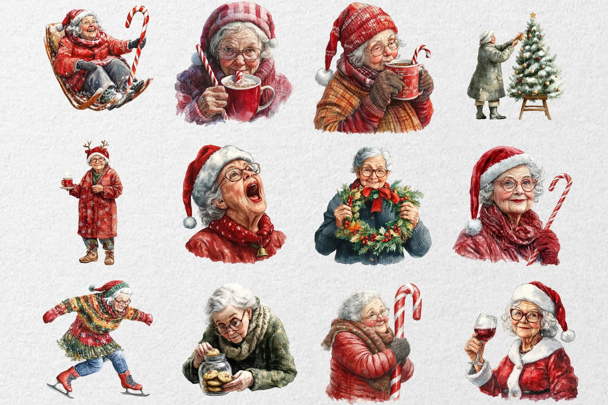 Funny Old Lady Christmas Clipart Bundle - CraftNest - Digital Crafting and Art