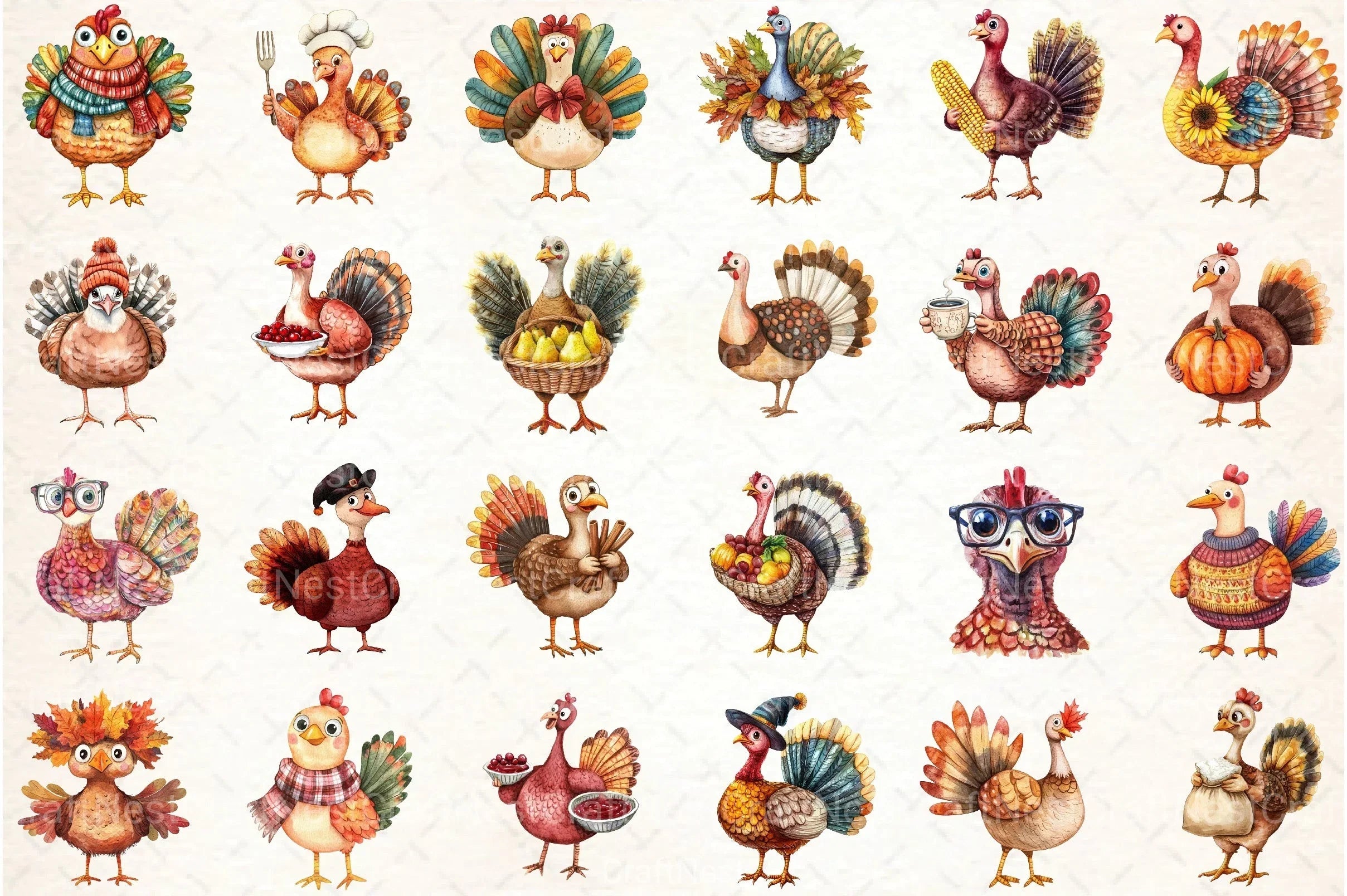 Thanksgiving Turkey Cartoon Clipart Bundle - CraftNest - Digital Crafting and Art