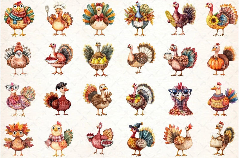 Thanksgiving Turkey Cartoon Clipart Bundle - CraftNest - Digital Crafting and Art