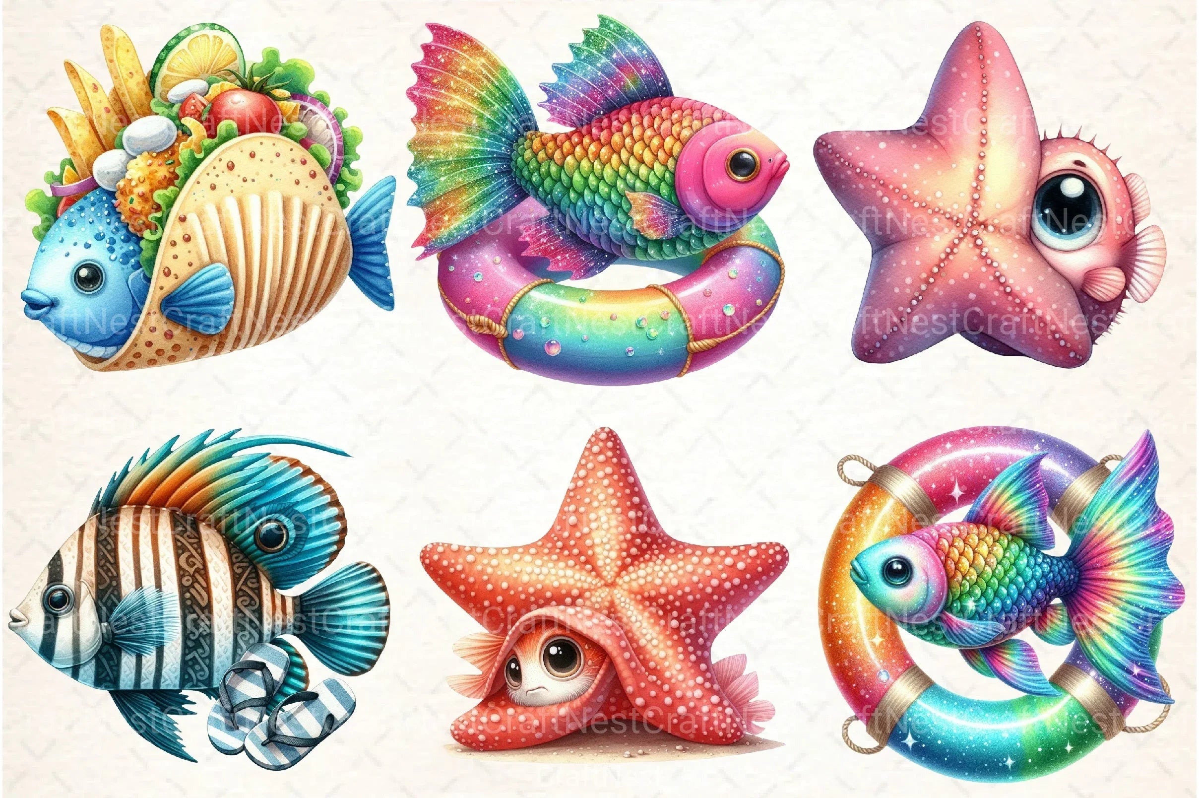 Whimsical Summer Fishes Clipart Bundle - CraftNest - Digital Crafting and Art