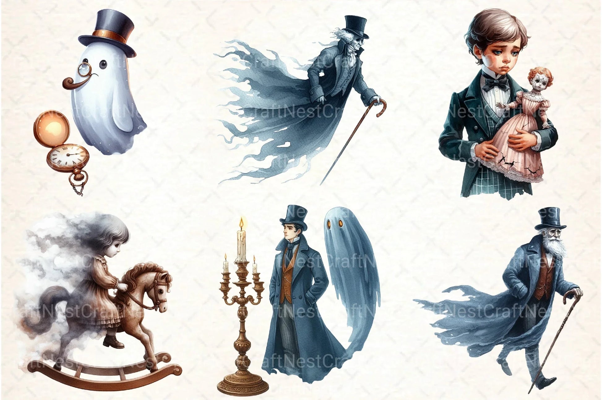 Halloween Antique Ghost Clipart Bundle - CraftNest - Digital Crafting and Art