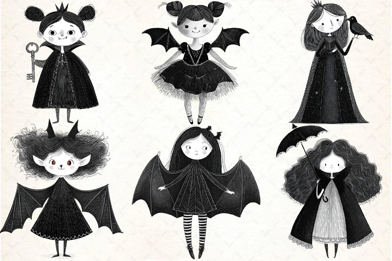 Whimsical Gothic Vampire Dolls Clipart Bundle - CraftNest - Digital Crafting and Art