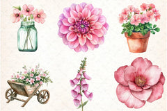 Pink Flowers Gardens Clipart Bundle - CraftNest - Digital Crafting and Art