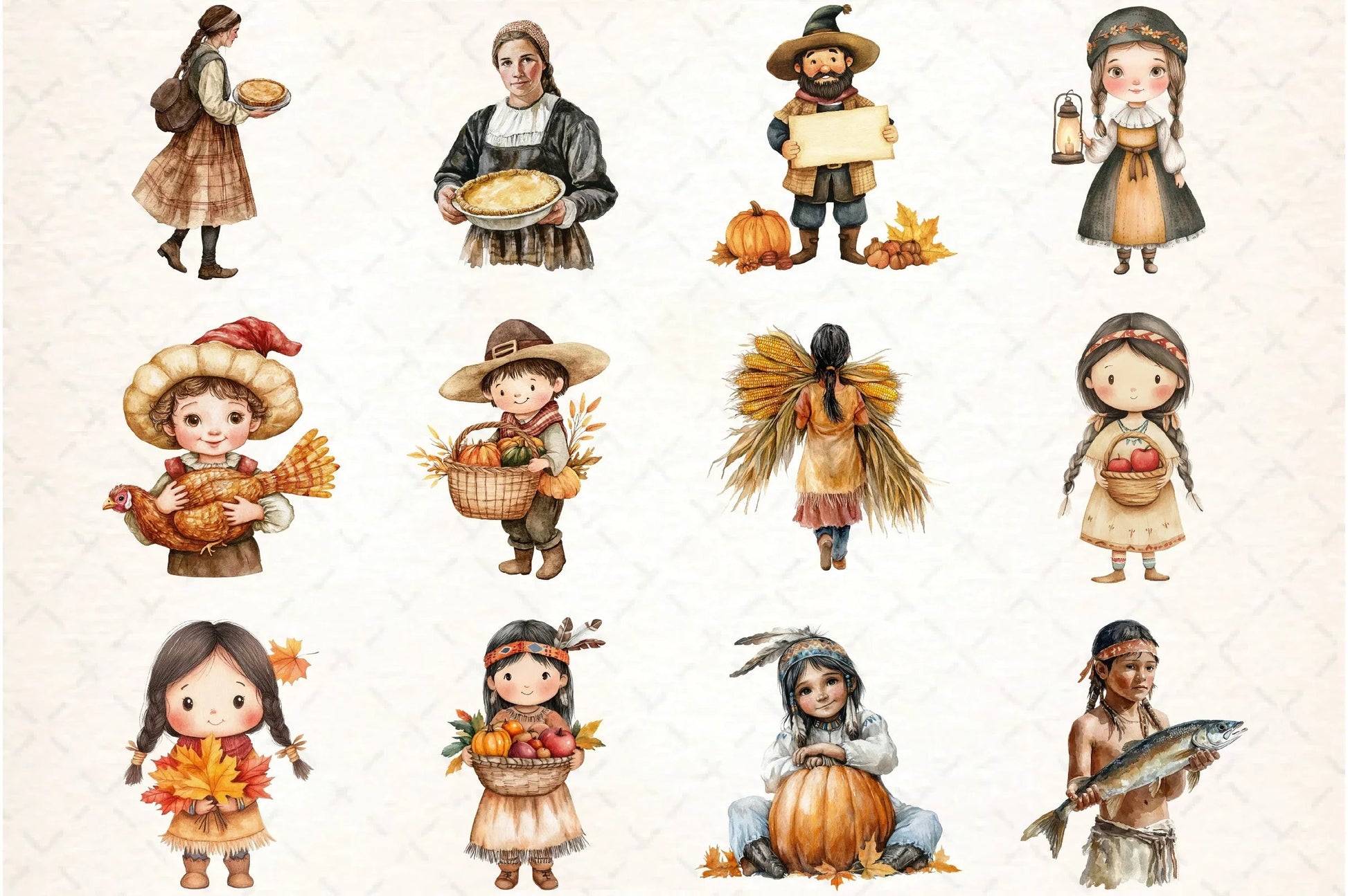 Pilgrim and Native American Characters Clipart Bundle - CraftNest - Digital Crafting and Art