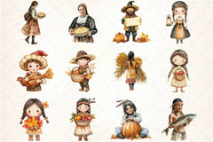 Pilgrim and Native American Characters Clipart Bundle - CraftNest - Digital Crafting and Art