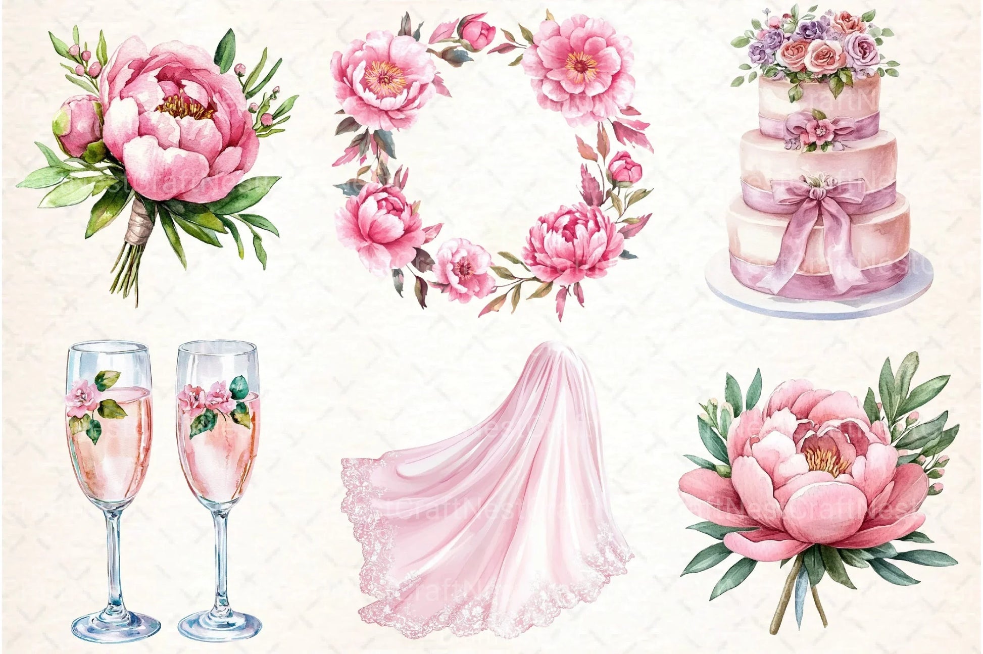 Pink Wedding Day Clipart Bundle - CraftNest - Digital Crafting and Art