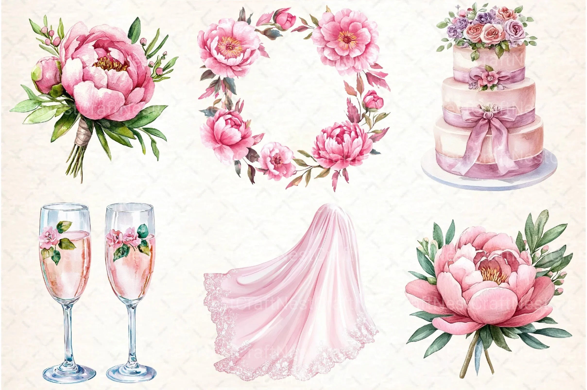 Pink Wedding Day Clipart Bundle - CraftNest - Digital Crafting and Art