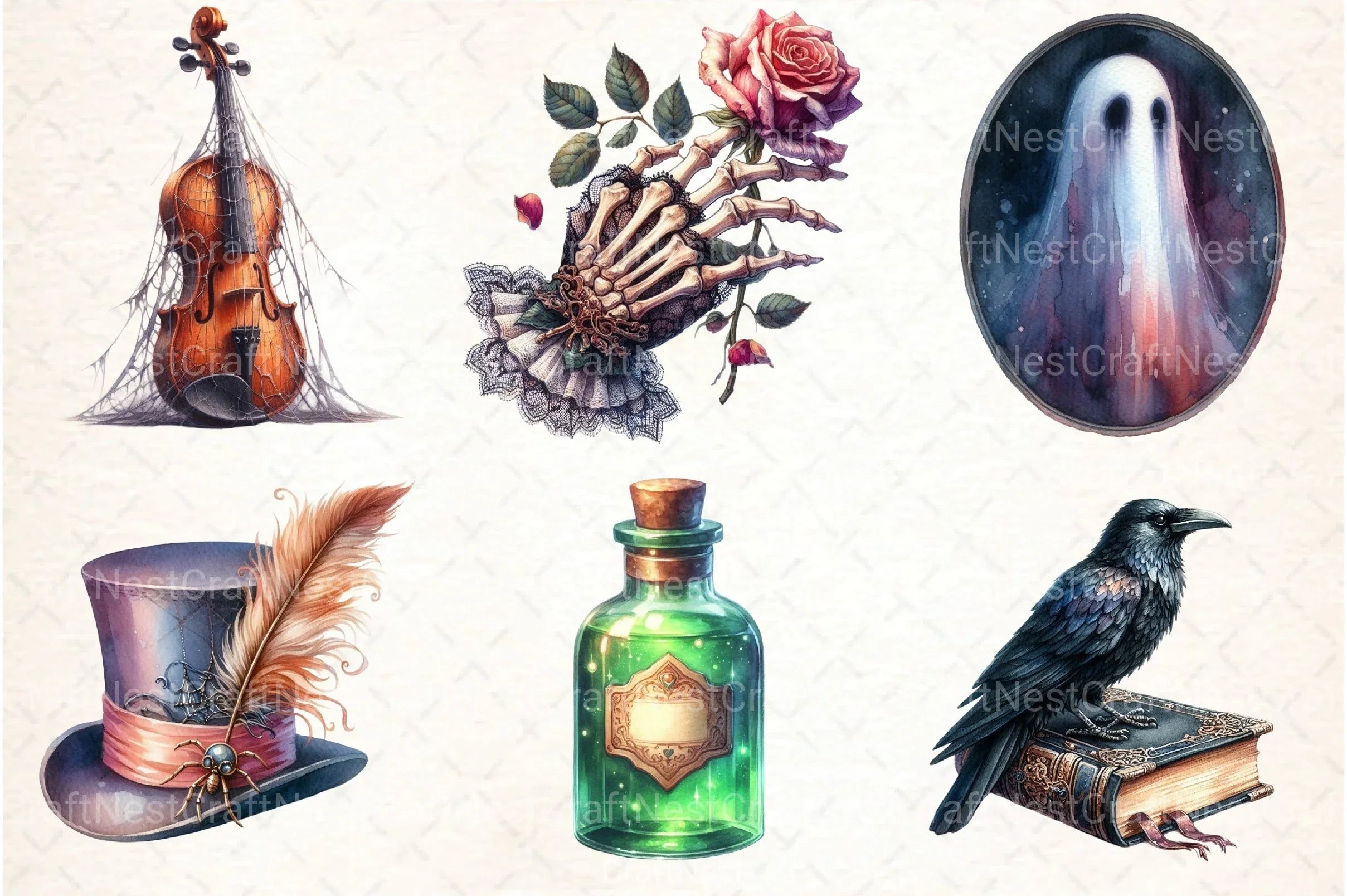 Antique Gothic Halloween Clipart Set Bundle - CraftNest - Digital Crafting and Art
