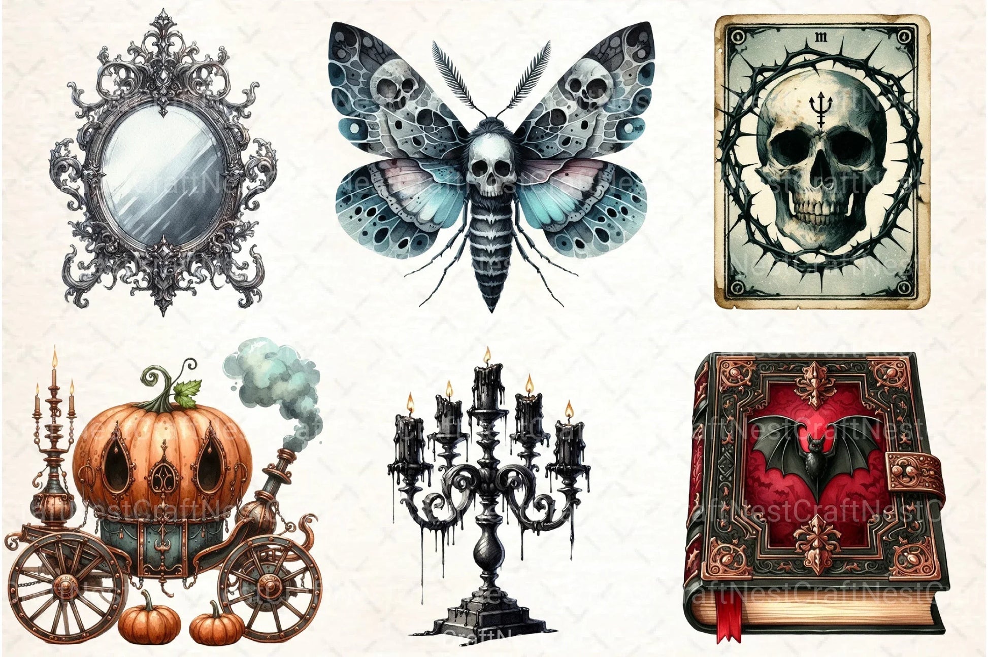 Antique Gothic Halloween Clipart Bundle 44 - CraftNest - Digital Crafting and Art