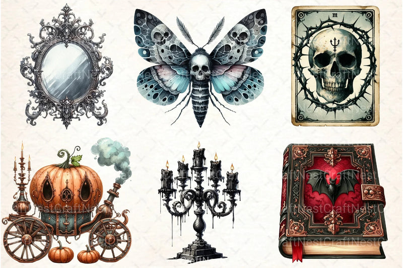 Antique Gothic Halloween Clipart Bundle 44 - CraftNest - Digital Crafting and Art