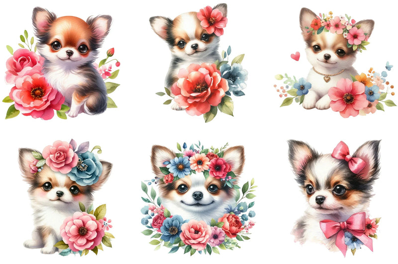 Floral Chihuahua Clipart Bundle - CraftNest - Digital Crafting and Art