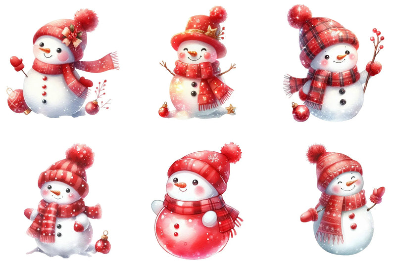 Red Cute Snowman Clipart Bundle - CraftNest - Digital Crafting and Art