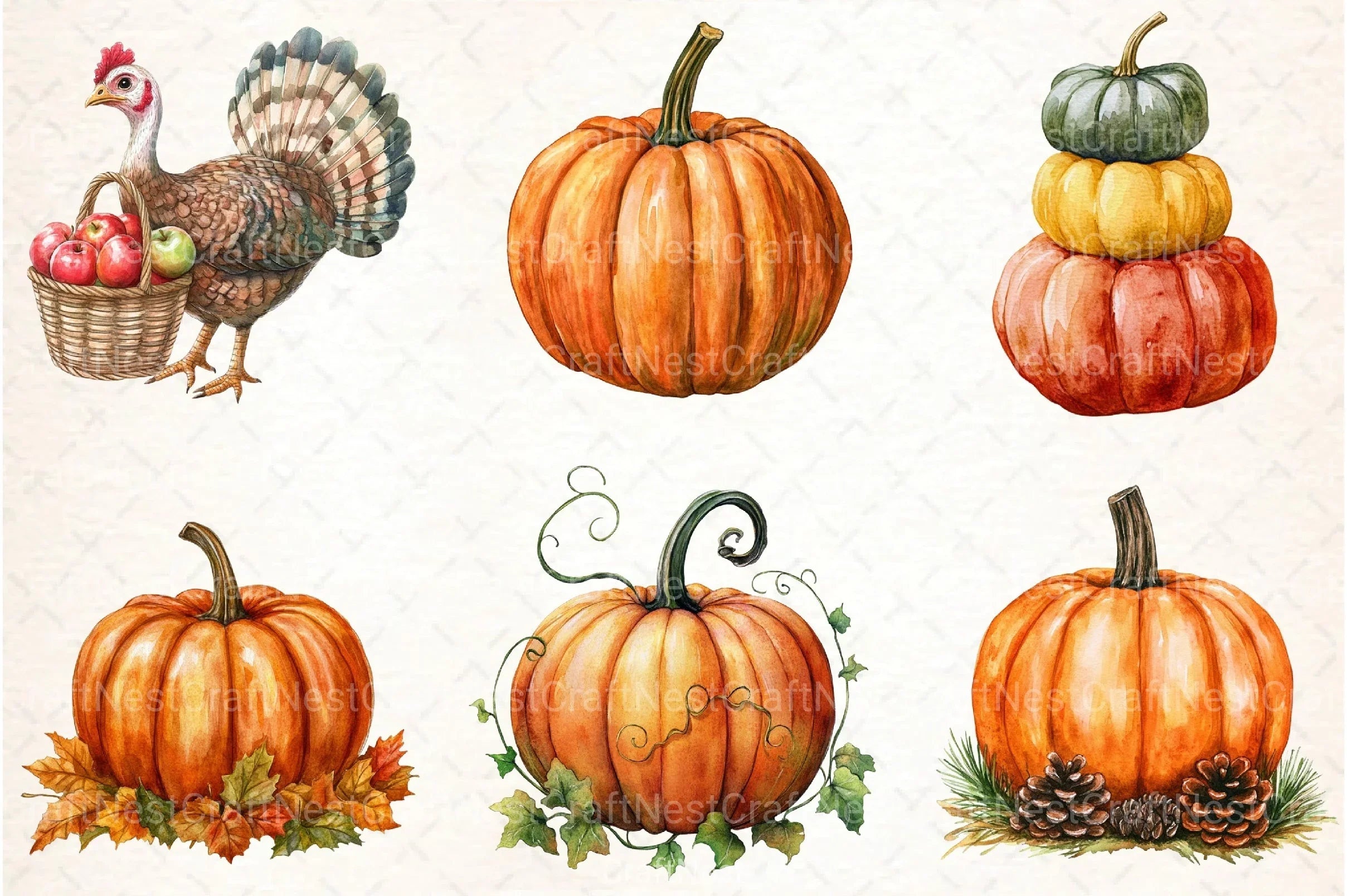 Thanksgiving Turkey and Pumpkin Clipart Bundle - CraftNest - Digital Crafting and Art
