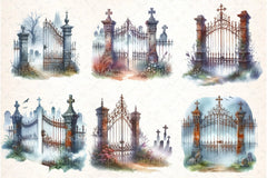 Watercolor Graveyard Gate Clipart Bundle - CraftNest - Digital Crafting and Art